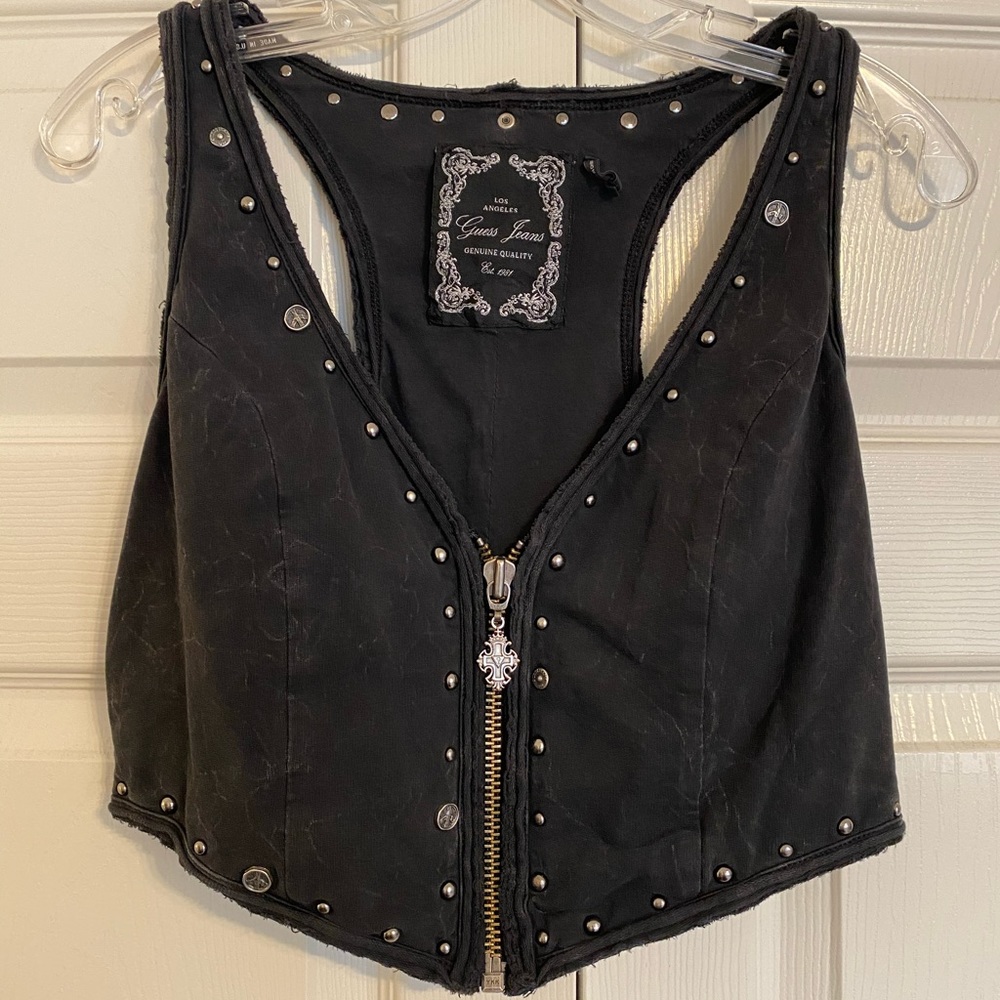 Guess black rocker waist-long mini Vest